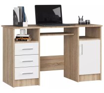 Galds Ana Classic Garums: 125 cm, Augstums: 77 cm, Korpusa krāsa: sonoma, Platums: 50 cm, Izgatavošanas materiāls: LKSP, Elementu krāsa: balts, Forma: taisnstūra, Virsma: matēta, Ar tastatūras plauktu: 1, Ar plauktiem: 1, Ar atvilktnēm: 1