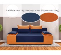 Dīvāns Ibiza Sofa standard Dziļums: 88 cm, Guļamvietas platums: 130 cm, Platums: 195 cm, Augstums: 90 cm, Guļamvietas garums: 195 cm, Pildījums: Bonell + poliuretāna putas (porolons), Apdare: audums, Dīvāna tips: taisni dīvāni, Ar veļas kasti: 1, izvelkamie: 1, Auduma numurs: Neo 19 + Neo 32, Krāsa: zils + oranžs