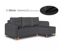 Dīvāns Alis standard Dziļums: 143 cm, Guļamvietas platums: 130 cm, Platums: 233 cm, Augstums: 95 cm, Sēdvietas augstums: 45 cm, Sēdvietas dziļums: 56 cm, Guļamvietas garums: 200 cm, Pildījums: Bonell + poliuretāna putas (porolons), Apdare: audums, Dīvāna tips: stūra dīvāni, Ar veļas kasti: 1, izvelkamie: 1, Auduma numurs: Sawana 05, Krāsa: tumši pelēks