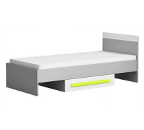 Bērnu gulta Git 12 90x200 ar stelāžu Guļamvietas platums: 90 cm, Guļamvietas garums: 200 cm, Platums: 95 cm, Garums: 203 cm, Augstums: 71 cm, Matrača nepieciešamais augstums: 15 cm, Ar resti: 1, Ar matraci: 1, Ar veļas kasti: 1, Guļamvietu skaits: 1, Matrača apraksts: Bonell + putas (porolons), Korpusa krāsa: pelēks + balts, Elementu krāsa: gaiši zaļš, Izgatavošanas materiāls: KSP + finieris