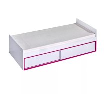 Bērnu gulta Trafiko 13 90x200 ar stelāžu Guļamvietas platums: 90 cm, Guļamvietas garums: 200 cm, Platums: 90 cm, Garums: 205 cm, Augstums: 60 cm, Ar resti: 1, Ar matraci: 1, Ar veļas kasti: 1, Guļamvietu skaits: 1, Matrača apraksts: Bonell + putas (porolons), Korpusa krāsa: balts, Elementu krāsa: rozā, Izgatavošanas materiāls: KSP + finieris