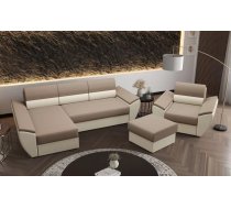 Komplekts Rebi L3+1S+P Standard Dziļums: 140 cm, Apdare: audums, Guļamvietas izmērs: 130x200 cm, Platums: 251 cm, Augstums: 88 cm, Sēdvietas augstums: 39 cm, Sēdvietas dziļums: 50 cm, Ar veļas kasti: 1, Ar krēslu: 1, Izvēlkamais dīvāns: 1, Dīvāna tips komplektā: stūra, Auduma numurs: Rainbow 05 + 16, Krāsa: bēšs + krēms