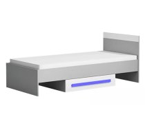 Bērnu gulta Git 12 90x200 ar stelāžu Guļamvietas platums: 90 cm, Guļamvietas garums: 200 cm, Platums: 95 cm, Garums: 203 cm, Augstums: 71 cm, Matrača nepieciešamais augstums: 15 cm, Ar resti: 1, Ar matraci: 1, Ar veļas kasti: 1, Guļamvietu skaits: 1, Matrača apraksts: Bonell + putas (porolons), Korpusa krāsa: pelēks + balts, Elementu krāsa: zils, Izgatavošanas materiāls: KSP + finieris