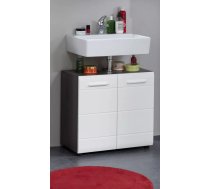 Vannas istabas skapītis Line 05 Virsma: matēta + spīdīga, Platums: 60 cm, Augstums: 57 cm, Dziļums: 31 cm, Korpusa krāsa: tumši pelēks, Materiāls: LKSP, Elementu krāsa: balts, Ar spoguli: nē, Priekš izlietnes: 1