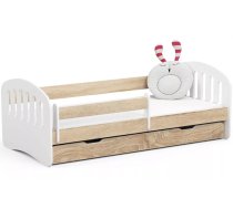 Bērnu gulta Play ar stelāžu Guļamvietas platums: 80 cm, Guļamvietas garums: 180 cm, Platums: 90 cm, Garums: 184 cm, Augstums: 60 cm, Ar resti: 1, Ar barjeru: 1, Ar matraci: 1, Ar veļas kasti: 1, Virsma: Matēta, Guļamvietu skaits: 1, Matrača apraksts: Putas (porolons), stelāžas tips: koka, Korpusa krāsa: sonoma, Elementu krāsa: Balts, Izgatavošanas materiāls: LKSP + finieris
