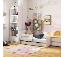 Bērnu gulta Smile ar stelāžu Guļamvietas platums: 80 cm, Guļamvietas garums: 160 cm, Platums: 90 cm, Garums: 164 cm, Augstums: 65 cm, Ar resti: 1, Ar barjeru: 1, Ar matraci: 1, Ar veļas kasti: 1, Virsma: Matēta, Guļamvietu skaits: 1, Matrača apraksts: Putas (porolons), stelāžas tips: koka, Korpusa krāsa: Pelēka, Elementu krāsa: Balts, Izgatavošanas materiāls: LKSP + finieris