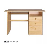 Galds BR 106 Garums: 115 cm, Augstums: 75 cm, Platums: 53 cm, Izgatavošanas materiāls: dabīgs koks (priede), Forma: taisnstūra, Ar tastatūras plauktu: 1, Ar plauktiem: 1, Ar atvilktnēm: 1, Krāsa: priede