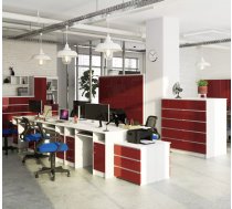 Galds Ana Gloss Garums: 125 cm, Augstums: 77 cm, Korpusa krāsa: balts, Platums: 50 cm, Izgatavošanas materiāls: MDF + LKSP + finieris, Elementu krāsa: sarkans, Forma: taisnstūra, Virsma: matēta + spīdīga, Ar tastatūras plauktu: 1, Ar plauktiem: 1, Ar atvilktnēm: 1
