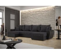 Dīvāns Davos U standard Dziļums: 140 cm, Guļamvietas platums: 130 cm, Platums: 301 cm, Augstums: 90 cm, Sēdvietas augstums: 40 cm, Sēdvietas dziļums: 52 cm, Guļamvietas garums: 270 cm, Pildījums: Putas (porolons), Apdare: audums + eko āda, Ar papildu spilveniem: 1, Dīvāna tips: u veida dīvāni, Ar veļas kasti: 1, izvelkamie: 1, Auduma numurs: Kornet 10 + Dolaro 8, Krāsa: melns + brūns