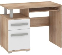 Galds Angel ang 02 Garums: 100 cm, Augstums: 77 cm, Korpusa krāsa: sonoma, Platums: 50 cm, Izgatavošanas materiāls: laminēta KSP plātne, Elementu krāsa: balts, Forma: taisnstūra, Virsma: matēta + spīdīga, Ar tastatūras plauktu: 1, Ar plauktiem: 1, Ar atvilktnēm: 1