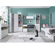 Komplekts Sigma B Guļamvietas platums: 90 cm, Guļamvietas garums: 200 cm, Elementu skaits: 7, Izgatavošanas materiāls: lamināts + finieris, Ar skapi: 1, Ar plauktu: 1, Ar galdu: 1, Ar resti: 1, Krāsa: balts + betons