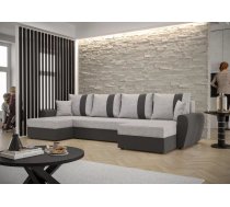 Dīvāns Davos U standard Dziļums: 140 cm, Guļamvietas platums: 130 cm, Platums: 301 cm, Augstums: 90 cm, Sēdvietas augstums: 40 cm, Sēdvietas dziļums: 52 cm, Guļamvietas garums: 270 cm, Pildījums: Putas (porolons), Apdare: audums, Ar papildu spilveniem: 1, Dīvāna tips: u veida dīvāni, Ar veļas kasti: 1, izvelkamie: 1, Auduma numurs: Kornet 18 + Rainbow 27, Krāsa: gaiši pelēks + tumši pelēks