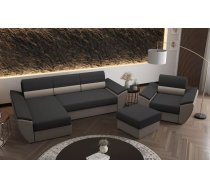 Komplekts Rebi L3+1S+P Standard Dziļums: 140 cm, Apdare: audums, Guļamvietas izmērs: 130x200 cm, Platums: 251 cm, Augstums: 88 cm, Sēdvietas augstums: 39 cm, Sēdvietas dziļums: 50 cm, Ar veļas kasti: 1, Ar krēslu: 1, Izvēlkamais dīvāns: 1, Dīvāna tips komplektā: stūra, Auduma numurs: Rainbow 27 + 83, Krāsa: tumši pelēks + pelēks