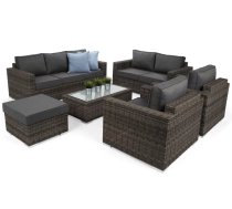 Terases mēbeles Perugia Garden Korpusa krāsa: olīvu, Elementu krāsa: pelēks, Platums: 186 cm, Dziļums: 83 cm, Augstums: 78 cm, Materiāls: alumīnijs + tehnorotangs