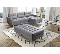 Dīvāns Pires standard ar pufu Dziļums: 150 cm, Guļamvietas platums: 140 cm, Platums: 220 cm, Augstums: 84 cm, Sēdvietas augstums: 42 cm, Sēdvietas dziļums: 54 cm, Guļamvietas garums: 200 cm, Pildījums: Falista + putas (porolons), Apdare: audums, Ar pufu: 1, Dīvāna tips: stūra dīvāni, Ar veļas kasti: 1, Auduma numurs: Falcone 21, Krāsa: gaiši pelēks