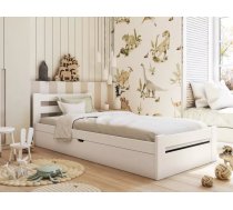 Bērnu gulta Nela ar stelāžu Guļamvietas platums: 80 cm, Guļamvietas garums: 160 cm, Platums: 87 cm, Garums: 168 cm, Augstums: 67 cm, Augstums no grīdas līdz matracim: 19.5 cm, Ar resti: 1, Ar veļas kasti: 1, Guļamvietu skaits: 1, stelāžas tips: koka, Izgatavošanas materiāls: dabīgs koks (priede), Maksimālais noslogojums: 100 kg, Krāsa: balts