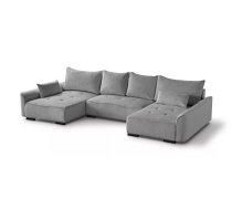 Dīvāns Satin U Standard Dziļums: 186 cm, Guļamvietas platums: 135 cm, Platums: 383 cm, Augstums: 97 cm, Sēdvietas augstums: 44 cm, Sēdvietas dziļums: 60 cm, Guļamvietas garums: 345 cm, Pildījums: Falista + augstas elastības putas (porolons), Apdare: audums, Ar papildu spilveniem: 1, Dīvāna tips: u veida dīvāni, Ar veļas kasti: 1, izvelkamie: 1, Auduma numurs: Fjord 08, Izvilkšanas mehānisms: DL, Krāsa: gaiši pelēks