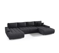 Dīvāns Velutti U Standard Dziļums: 185 cm, Guļamvietas platums: 140 cm, Platums: 350 cm, Augstums: 85 cm, Sēdvietas augstums: 40 cm, Sēdvietas dziļums: 70 cm, Guļamvietas garums: 290 cm, Pildījums: Poliuretāna putas (porolons), Apdare: audums, Ar papildu spilveniem: 1, Dīvāna tips: u veida dīvāni, Ar veļas kasti: 1, izvelkamie: 1, Auduma numurs: Aston 18, Izvilkšanas mehānisms: Automāts, Krāsa: melns