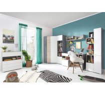 Komplekts Sigma D Augstums: 190 cm, Elementu skaits: 6, Izgatavošanas materiāls: lamināts + finieris, Ar skapi: 1, Ar plauktu: 1, Ar galdu: 1, Krāsa: betons + balts + ozols