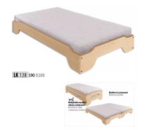 Gulta LK 138 ar stelāžu Guļamvietas platums: 90 cm, Guļamvietas garums: 200 cm, stelāžas tips: koka, Platums: 95 cm, Garums: 205 cm, Augstums: 53 cm, Ar veļas kasti: 1, Augstums no grīdas līdz matracim (min): 34 cm, Ar resti: 1, Izgatavošanas materiāls: dabīgs koks (priede), Krāsa: priede