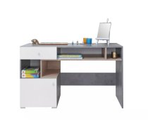 Galds Sigma SI10 Garums: 125 cm, Augstums: 76 cm, Platums: 55 cm, Izgatavošanas materiāls: laminēta MDF plātne + nažfinieris, Forma: taisnstūra, Ar tastatūras plauktu: 1, Ar plauktiem: 1, Ar atvilktnēm: 1, Krāsa: betons + balts + ozols