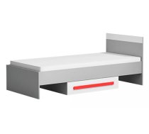 Bērnu gulta Git 12 90x200 ar stelāžu Guļamvietas platums: 90 cm, Guļamvietas garums: 200 cm, Platums: 95 cm, Garums: 203 cm, Augstums: 71 cm, Matrača nepieciešamais augstums: 15 cm, Ar resti: 1, Ar matraci: 1, Ar veļas kasti: 1, Guļamvietu skaits: 1, Matrača apraksts: Bonell + putas (porolons), Korpusa krāsa: pelēks + balts, Elementu krāsa: sarkans, Izgatavošanas materiāls: KSP + finieris