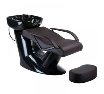 Frizieru izlietne BR-3515 Korpusa krāsa: melns, Elementu krāsa: tumši brūns, Ar krēslu: 1, Apdares materiāls: eko āda, Platums: 136 cm, Dziļums: 64 cm, Augstums: 83 cm