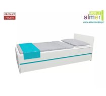 Bērnu gulta City C15 ar stelāžu Guļamvietas platums: 90 cm, Guļamvietas garums: 200 cm, Platums: 94 cm, Garums: 204 cm, Augstums: 70 cm, Ar resti: 1, Ar matraci: 1, Ar veļas kasti: 1, Virsma: Matēta, Guļamvietu skaits: 1, Matrača apraksts: Putas (porolons), stelāžas tips: koka, Korpusa krāsa: balts, Elementu krāsa: gaiši zils, Izgatavošanas materiāls: LKSP + finieris + PVH