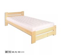 Gulta LK 146 ar stelāžu Kājiņu izmērs: 12x2.5 cm, Guļamvietas platums: 80 cm, Guļamvietas garums: 200 cm, stelāžas tips: koka, Platums: 89 cm, Garums: 205 cm, Augstums: 67 cm, Matrača nepieciešamais augstums: 16 cm, Ar veļas kasti: 1, Augstums no grīdas līdz matracim (min): 32 cm, Ar resti: 1, Izgatavošanas materiāls: dabīgs koks (priede), Krāsa: priede