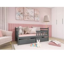 Bērnu gulta Emma Classic ar stelāžu Guļamvietas platums: 80 cm, Guļamvietas garums: 160 cm, Platums: 87 cm, Garums: 168 cm, Augstums: 85 cm, Augstums no grīdas līdz matracim: 29 cm, Ar resti: 1, Ar barjeru: 1, Ar veļas kasti: 1, Guļamvietu skaits: 1, stelāžas tips: koka, Izgatavošanas materiāls: dabīgs koks (priede), Maksimālais noslogojums: 100 kg, Krāsa: grafīts