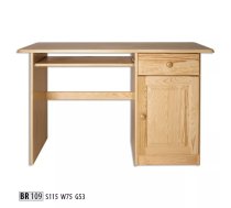 Galds BR 109 Garums: 115 cm, Augstums: 75 cm, Platums: 53 cm, Izgatavošanas materiāls: dabīgs koks (priede), Forma: taisnstūra, Ar tastatūras plauktu: 1, Ar atvilktnēm: 1, Krāsa: priede