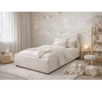 Bērnu gulta Ines 90x200 ar stelāžām Guļamvietas platums: 90 cm, Guļamvietas garums: 200 cm, Platums: 93 cm, Garums: 208 cm, Augstums: 86 cm, Augstums no grīdas līdz matracim: 34 cm, Auduma nosaukums: Cremona 01, Krāsa: krēma