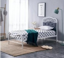 Gulta Fabrizia 90x200 ar stelāžu Guļamvietas platums: 90 cm, Korpusa krāsa: balts, Guļamvietas garums: 200 cm, Platums: 92 cm, Garums: 209 cm, Elementu krāsa: pelēks, Augstums: 115 cm, Apdares materiāls: audums, Augstums no grīdas līdz matracim (min): 50 cm, Ar resti: 1, Izgatavošanas materiāls: augstas kvalitātes tērauds