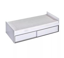 Bērnu gulta Trafiko 13 90x200 ar stelāžu Guļamvietas platums: 90 cm, Guļamvietas garums: 200 cm, Platums: 90 cm, Garums: 205 cm, Augstums: 60 cm, Ar resti: 1, Ar matraci: 1, Ar veļas kasti: 1, Guļamvietu skaits: 1, Matrača apraksts: Bonell + putas (porolons), Korpusa krāsa: balts, Elementu krāsa: pelēks, Izgatavošanas materiāls: KSP + finieris