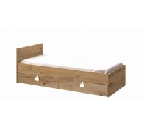 Bērnu gulta Index 14 90x200 ar stelāžu Guļamvietas platums: 90 cm, Guļamvietas garums: 200 cm, Platums: 94 cm, Garums: 203 cm, Augstums: 41 cm, Ar resti: 1, Ar matraci: 1, Ar veļas kasti: 1, Virsma: Matēta + Spīdīga, Guļamvietu skaits: 1, Korpusa krāsa: ozols, Elementu krāsa: ozols, Izgatavošanas materiāls: KSP