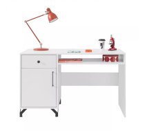 Galds Bergen BE9 Garums: 125 cm, Augstums: 76 cm, Platums: 55 cm, Izgatavošanas materiāls: laminēta KSP plātne, Forma: taisnstūra, Virsma: matēta + spīdīga, Ar tastatūras plauktu: 1, Ar plauktiem: 1, Ar atvilktnēm: 1, Krāsa: balts