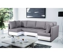 Dīvāns R-city U Standard Dziļums: 144 cm, Guļamvietas platums: 145 cm, Platums: 288 cm, Augstums: 90 cm, Sēdvietas augstums: 41 cm, Sēdvietas dziļums: 53 cm, Guļamvietas garums: 267 cm, Pildījums: Falista + augstas kvalitātes putas (porolons), Apdare: audums + eko āda, Dīvāna tips: u veida dīvāni, Ar veļas kasti: 1, izvelkamie: 1, Auduma numurs: Inari 91 + Soft 17, Krāsa: gaiši pelēks + balts