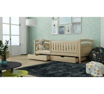 Bērnu gulta Terry ar stelāžu Guļamvietas platums: 80 cm, Guļamvietas garums: 160 cm, Platums: 87 cm, Garums: 168 cm, Augstums: 85 cm, Augstums no grīdas līdz matracim: 29 cm, Ar resti: 1, Ar barjeru: 1, Ar veļas kasti: 1, Guļamvietu skaits: 1, stelāžas tips: koka, Izgatavošanas materiāls: dabīgs koks (priede), Maksimālais noslogojums: 100 kg, Krāsa: priede