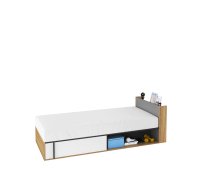 Gulta Imola IM-15 Left ar stelāžu Guļamvietas platums: 90 cm, Korpusa krāsa: ozols, Guļamvietas garums: 200 cm, stelāžas tips: koka, Platums: 94 cm, Garums: 217 cm, Elementu krāsa: pelēks, Augstums: 66 cm, Ar veļas kasti: 1, Ar resti: 1, Ar matraci: 1, Izgatavošanas materiāls: LKSP, Ar pacelšanas mehānismu: 1