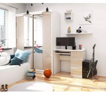 Galds A6 Gloss Right Garums: 90 cm, Augstums: 77 cm, Korpusa krāsa: balts, Platums: 50 cm, Izgatavošanas materiāls: MDF + LKSP + finieris, Elementu krāsa: kapučīno, Forma: taisnstūra, Virsma: matēta + spīdīga, Ar tastatūras plauktu: 1, Ar plauktiem: 1, Ar atvilktnēm: 1