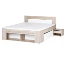 Gulta Milo ar stelāžu Guļamvietas platums: 140 cm, Korpusa krāsa: sonoma, Guļamvietas garums: 200 cm, stelāžas tips: koka, Platums: 146 cm, Garums: 205 cm, Elementu krāsa: balts, Augstums: 86 cm, Ar veļas kasti: 1, Ar resti: 1, Ar naktsgaldiņu (-ņiem): 1, Virsma: matēta, Izgatavošanas materiāls: KSP