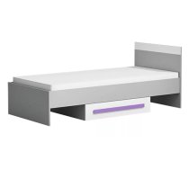Bērnu gulta Git 12 90x200 ar stelāžu Guļamvietas platums: 90 cm, Guļamvietas garums: 200 cm, Platums: 95 cm, Garums: 203 cm, Augstums: 71 cm, Matrača nepieciešamais augstums: 15 cm, Ar resti: 1, Ar matraci: 1, Ar veļas kasti: 1, Guļamvietu skaits: 1, Matrača apraksts: Bonell + putas (porolons), Korpusa krāsa: pelēks + balts, Elementu krāsa: violets, Izgatavošanas materiāls: KSP + finieris