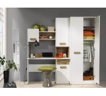 Komplekts Grant Mini Platums: 200 cm, Korpusa krāsa: balts, Dziļums: 54 cm, Elementu krāsa: ozols riviera, Augstums: 195 cm, Izgatavošanas materiāls: KSP, Virsma: Matēts, Rokturīšu krāsa: ozols riviera, Ar skapi: 1, Plauktu skaits: 10