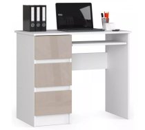 Galds A6 Gloss Left Garums: 90 cm, Augstums: 77 cm, Korpusa krāsa: balts, Platums: 50 cm, Izgatavošanas materiāls: MDF + LKSP + finieris, Elementu krāsa: kapučīno, Forma: taisnstūra, Virsma: matēta + spīdīga, Ar tastatūras plauktu: 1, Ar plauktiem: 1, Ar atvilktnēm: 1