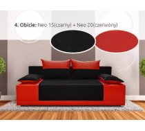 Dīvāns Ibiza Sofa standard Dziļums: 88 cm, Guļamvietas platums: 130 cm, Platums: 195 cm, Augstums: 90 cm, Guļamvietas garums: 195 cm, Pildījums: Bonell + poliuretāna putas (porolons), Apdare: audums, Dīvāna tips: taisni dīvāni, Ar veļas kasti: 1, izvelkamie: 1, Auduma numurs: Neo 15 + Neo 20, Krāsa: melns + sarkans