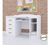 Bērnu rakstāmgalds Baby Mix B02 White Maksimālais augstums: 89 cm, Garums: 125 cm, Korpusa krāsa: balts, Augstums: 75 cm, Platums: 60 cm, Materiāls: MDF, Forma: taisnstūra, Ar plauktiem: 1, Elementu krāsa: zaļš, Ar atvilktnēm: 1