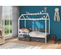 Bērnu gulta Otello White ar stelāžu Guļamvietas platums: 90 cm, Guļamvietas garums: 200 cm, Platums: 97 cm, Garums: 210 cm, Augstums: 172 cm, Ar resti: 1, Ar barjeru: 1, Ar veļas kasti: 1, Virsma: Matēta, Guļamvietu skaits: 1, stelāžas tips: koka, Korpusa krāsa: balts, Elementu krāsa: antracīts, Izgatavošanas materiāls: dabīgs koks + LKSP