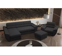 Komplekts Rebi L3+1S+P Standard Dziļums: 140 cm, Apdare: audums, Guļamvietas izmērs: 130x200 cm, Platums: 251 cm, Augstums: 88 cm, Sēdvietas augstums: 39 cm, Sēdvietas dziļums: 50 cm, Ar veļas kasti: 1, Ar krēslu: 1, Izvēlkamais dīvāns: 1, Dīvāna tips komplektā: stūra, Auduma numurs: Rainbow 27, Krāsa: tumši pelēks