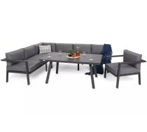 Terases mēbeles Miami Korpusa krāsa: pelēks, Elementu krāsa: pelēks, Platums: 85 cm, Garums: 150 cm, Augstums: 66 cm, Materiāls: alumīnijs, Forma: taisnstūra