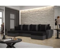 Dīvāns Davos U standard Dziļums: 140 cm, Guļamvietas platums: 130 cm, Platums: 301 cm, Augstums: 90 cm, Sēdvietas augstums: 40 cm, Sēdvietas dziļums: 52 cm, Guļamvietas garums: 270 cm, Pildījums: Putas (porolons), Apdare: audums, Ar papildu spilveniem: 1, Dīvāna tips: u veida dīvāni, Ar veļas kasti: 1, izvelkamie: 1, Auduma numurs: Sawana 14 + Sawana 05, Krāsa: melns + tumši pelēks